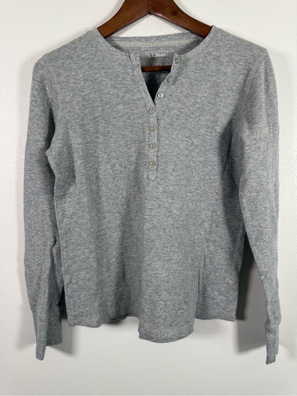 L.L.Bean Waffle Knit Henley Shirt Gray Heather Women’s M Regular